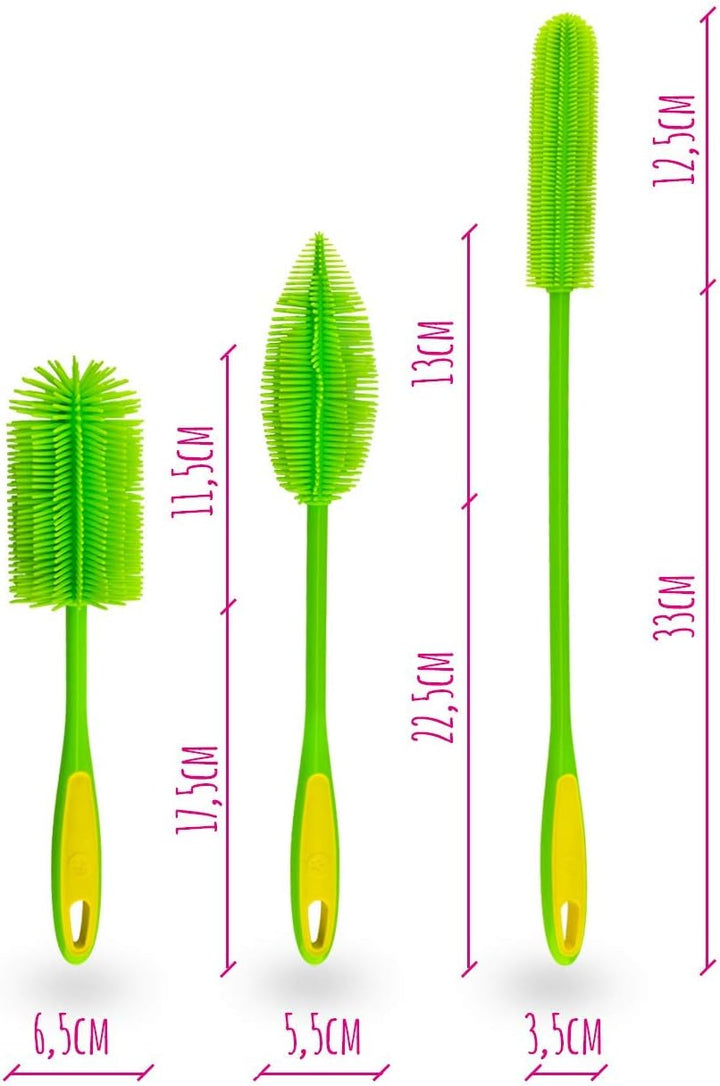 Kochblume Silikonbürsten 3er Set mit Wechselköpfen | Flaschenbürste, Spülbürste, Antibakteriell, Kei