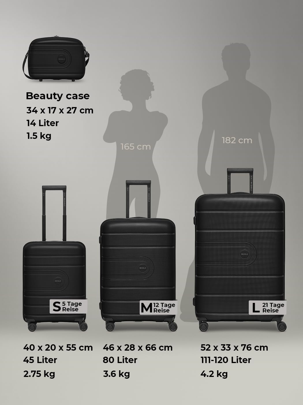 REDOLZ Hartschalen Check-in Koffer | Grosser XL Trolley 51 x 32 x 76 cm mit Dehnfalte aus hochwertig