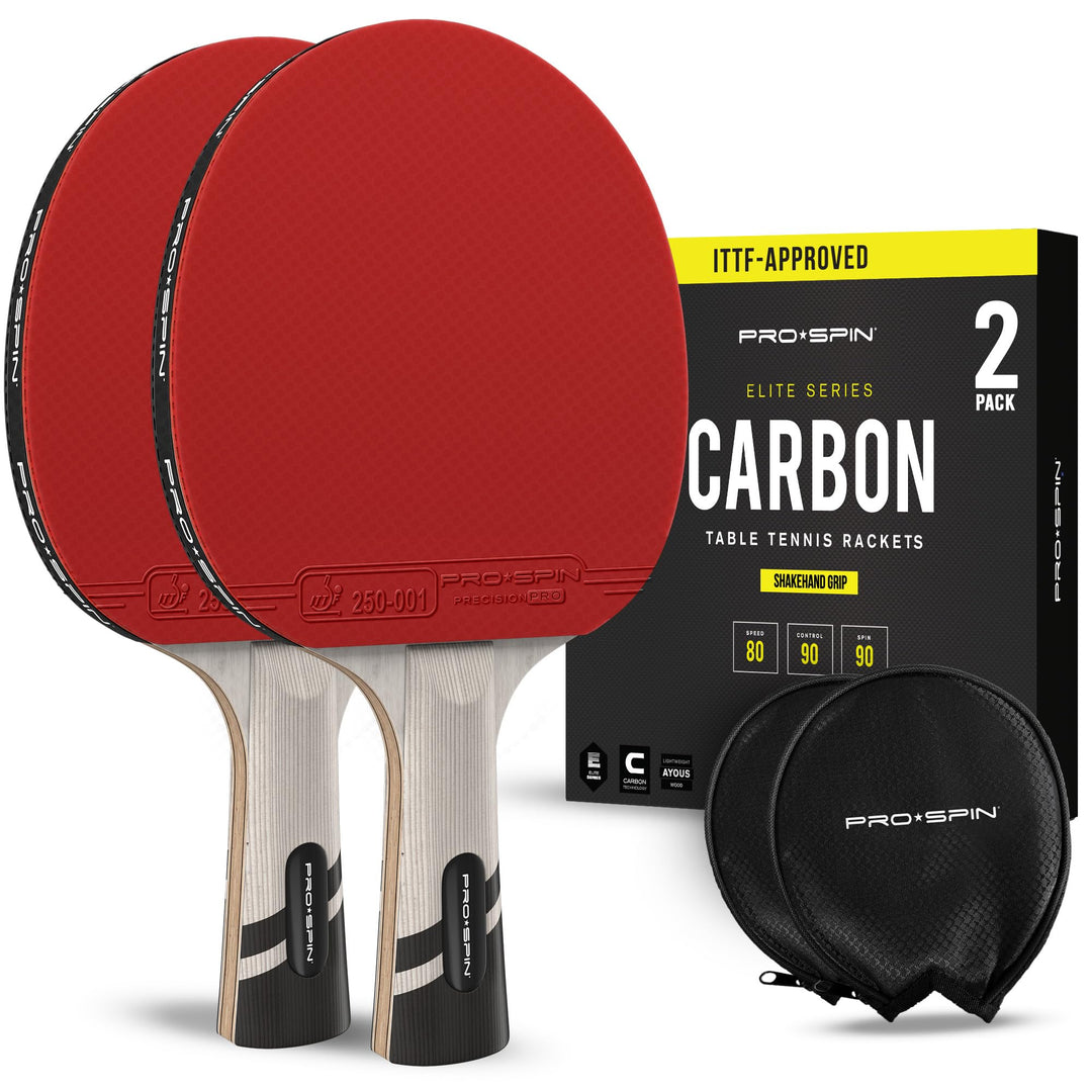 PRO SPIN Carbon Tischtennisschläger | 7-lagiges Schlägerblatt, Offensiv-Gummi, 2,0-mm-Polster, Hochw