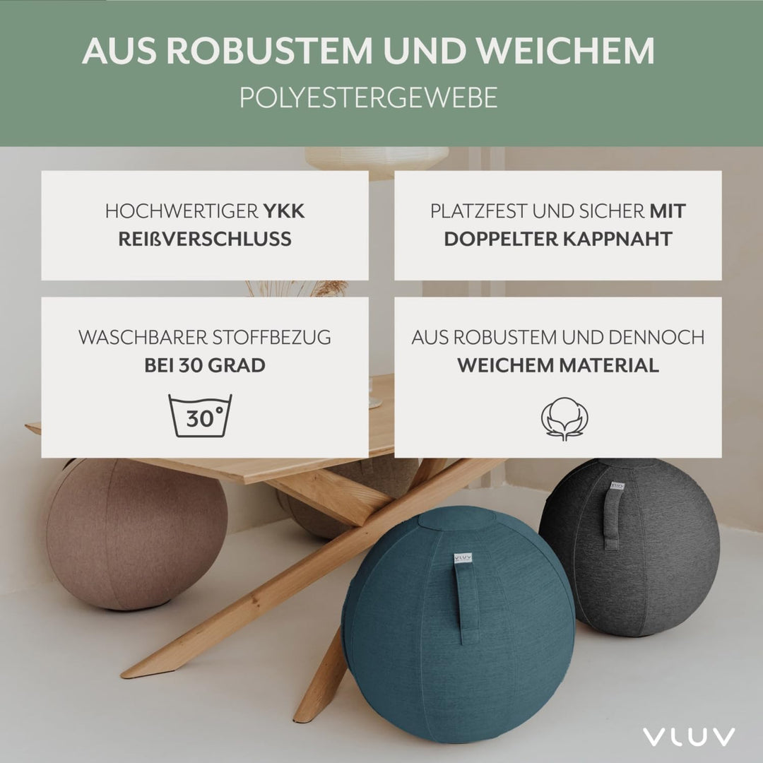VLUV® BOL STOV Sitzball Büro Ergonomisch [Atmungsaktiv mit Tragegriff und Wegrollschutz] Waschbarer