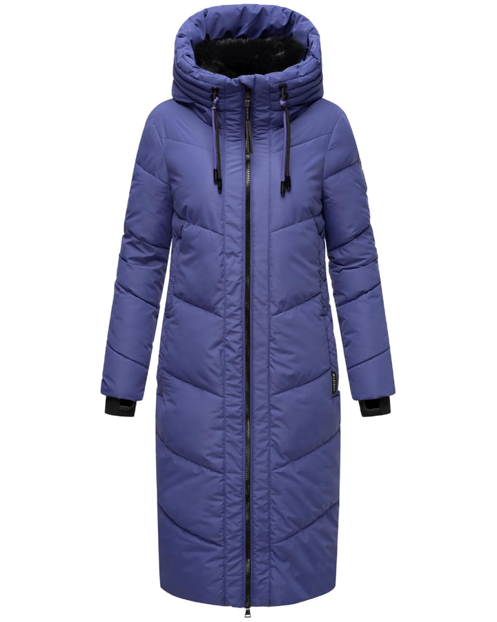 MARIKOO Damen Wintermantel Warmer Steppmantel lang mit Verstellbarer Kapuze und hohem Kragen Nadaree