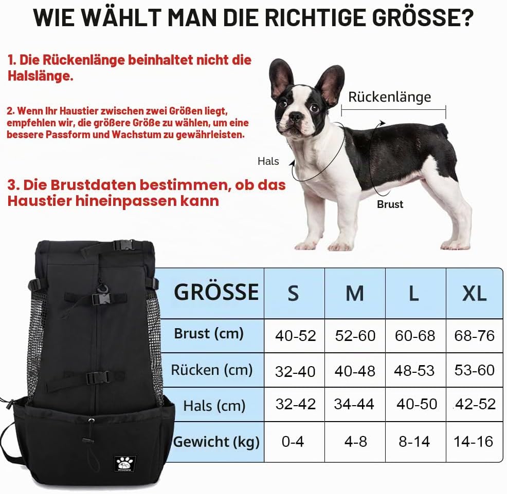1–25 kg Hundetragetasche mit Kordelzug, belüfteter Haustier-Rucksack für kleine, mittelgrosse Hunde,