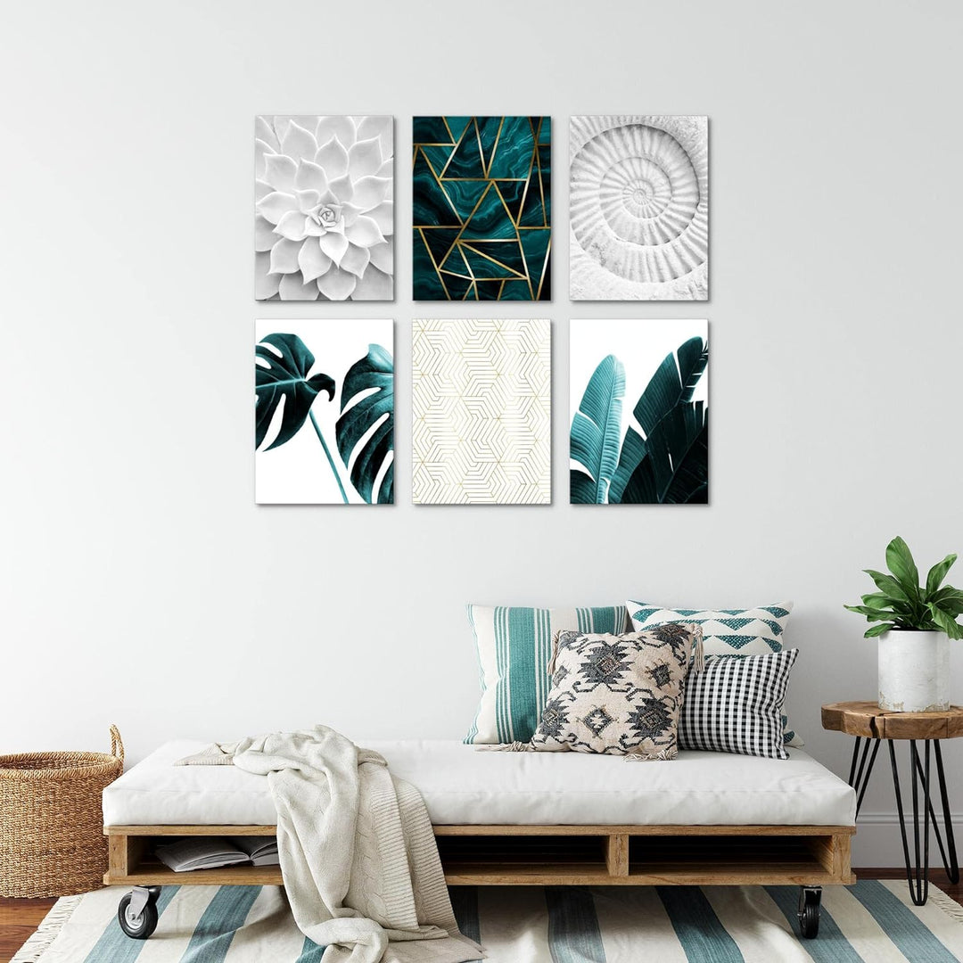 Novart Set Wandbilder - KEIN EXTRA RAHMEN BENÖTIGT - Wohnzimmer Schlafzimmer - Bilder Modern Grün Bl