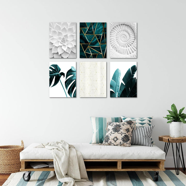 Novart Set Wandbilder - KEIN EXTRA RAHMEN BENÖTIGT - Wohnzimmer Schlafzimmer - Bilder Modern Grün Bl