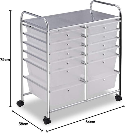 COSTWAY Rollwagen mit 12 stapelbaren Schubladen, Schubladenwagen Rollcontainer mit Metallgestell und