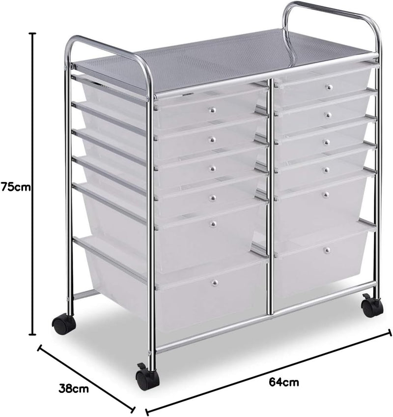 COSTWAY Rollwagen mit 12 stapelbaren Schubladen, Schubladenwagen Rollcontainer mit Metallgestell und