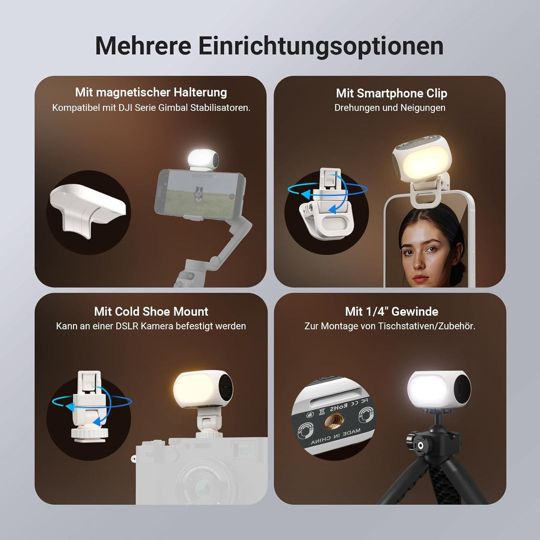 NEEWER BASICS Selfie Licht, magnetisches Handy Light mit Handyhalterung/Cold Shoe kompatibel mit DJI