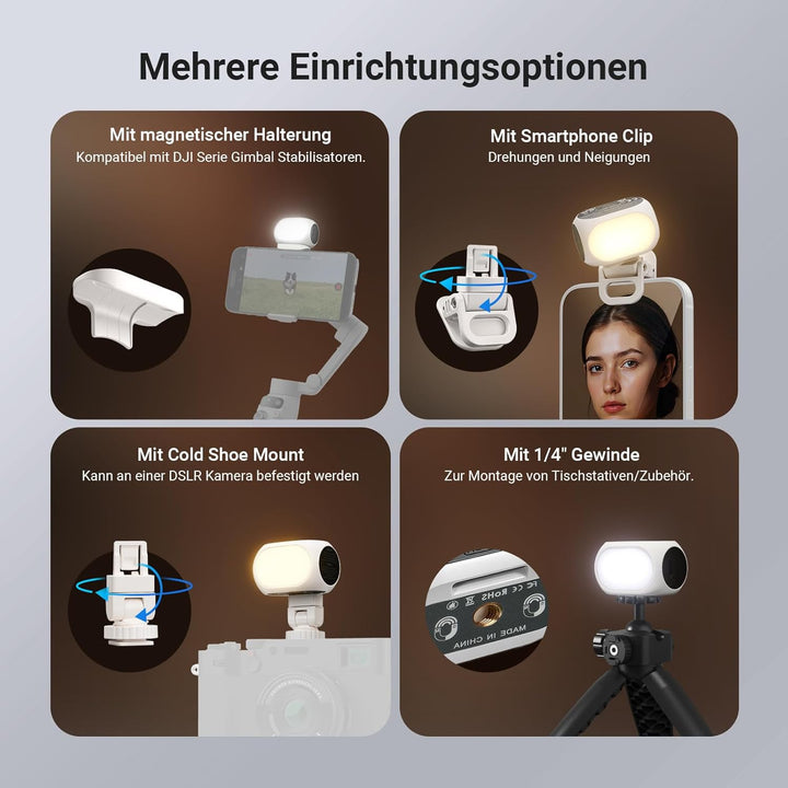 NEEWER BASICS Selfie Licht, magnetisches Handy Light mit Handyhalterung/Cold Shoe kompatibel mit DJI