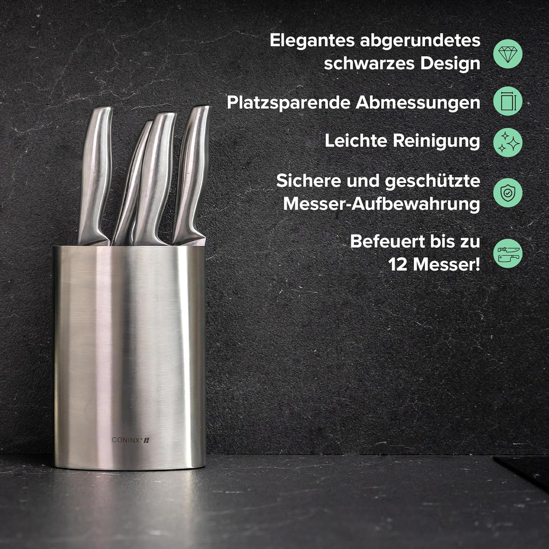 Coninx Messerblock ohne Messer - Messerblock mit Borsteneinsatz - Knife Block in Silber - Universal
