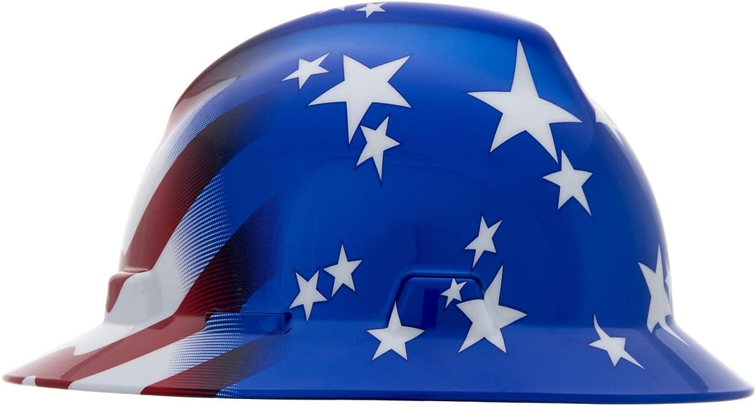 MSA 10071157 V-Gard Full-Brim Hard Hat, Stars & Strips,, Capacity, Volume, Polyethylene, Standard, R