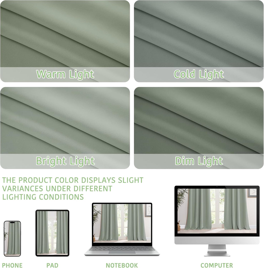 KGORGE Ösen Verdunkelungsvorhang Salbeigrün Schlafzimmer 2-Set 145 x 140 cm(HxB) Thermovorhang Hitze