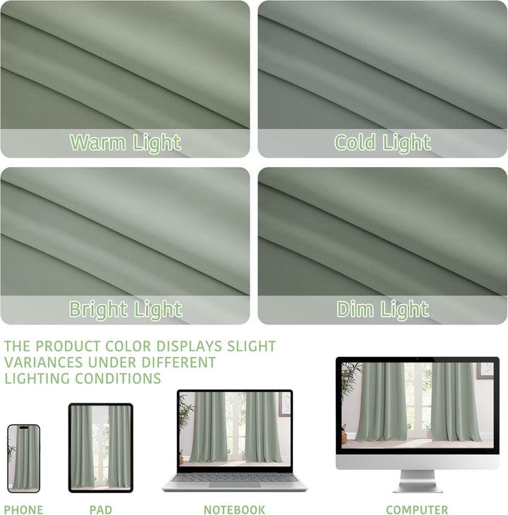 KGORGE Ösen Verdunkelungsvorhang Salbeigrün Schlafzimmer 2-Set 145 x 140 cm(HxB) Thermovorhang Hitze