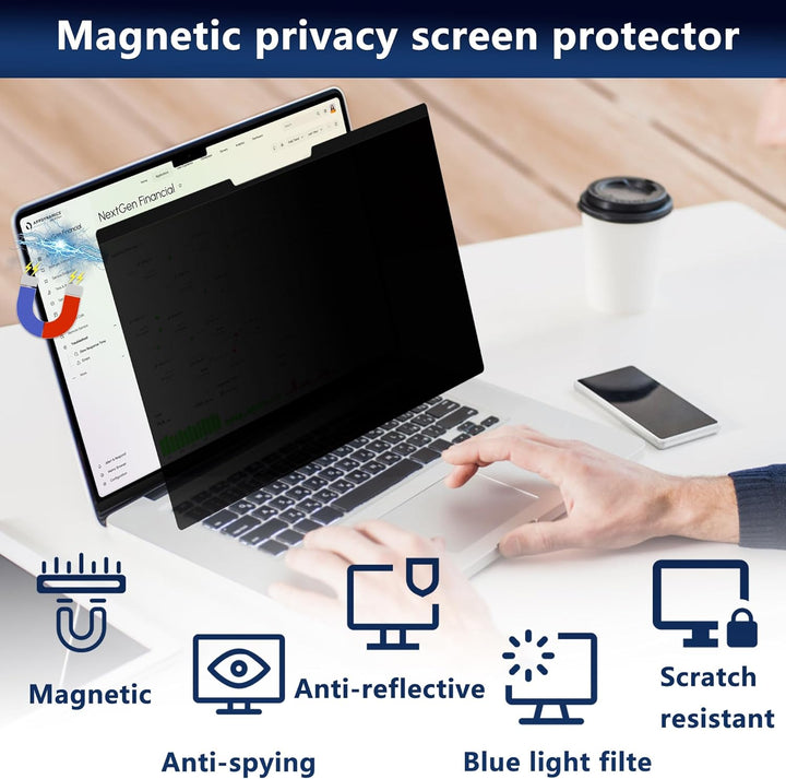 YealRed 13,3 Zoll 16:10 Magnetischer Laptop Sichtschutzfolie, Anti-Blaulicht, Anti-Blend, Anti-Kratz