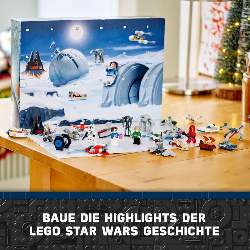 LEGO Star Wars Adventskalender 2024, 18 Mini-Modelle und 6 Charaktere zum Sammeln, Vorweihnachtsgesc