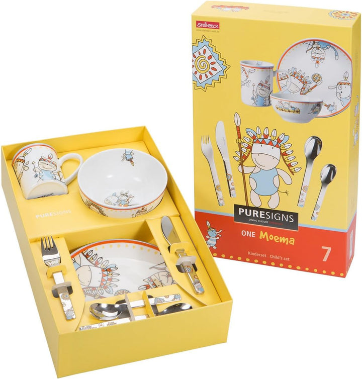 Puresigns MOEMA Kindergeschirr Set 7-teilig – Farbenfrohes Design im Wilden Westen Thema mit Häuptli