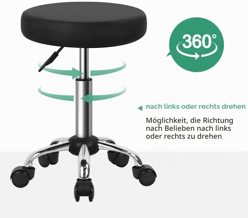 FURWOO Mehrzweck Rollhocker Rundhocker mit Rollen für Spa Verstellbarer Zeichenhocker (Schwarz), Sch