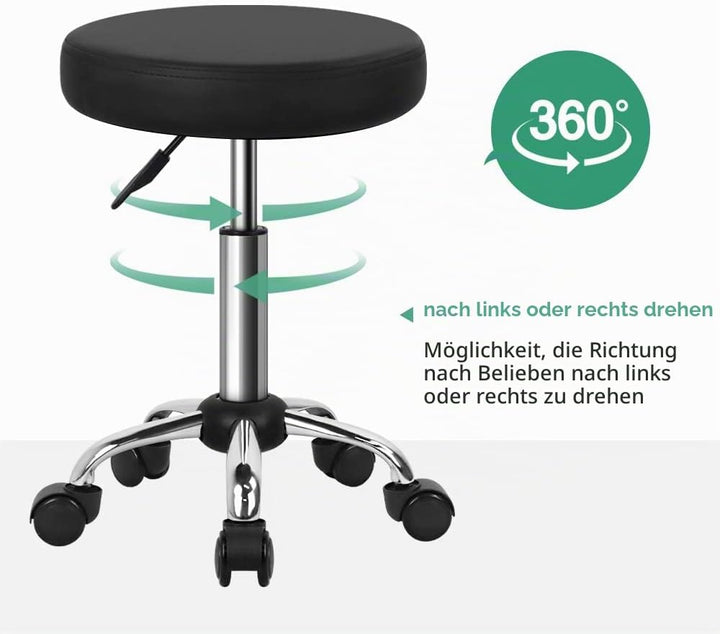 FURWOO Mehrzweck Rollhocker Rundhocker mit Rollen für Spa Verstellbarer Zeichenhocker (Schwarz), Sch