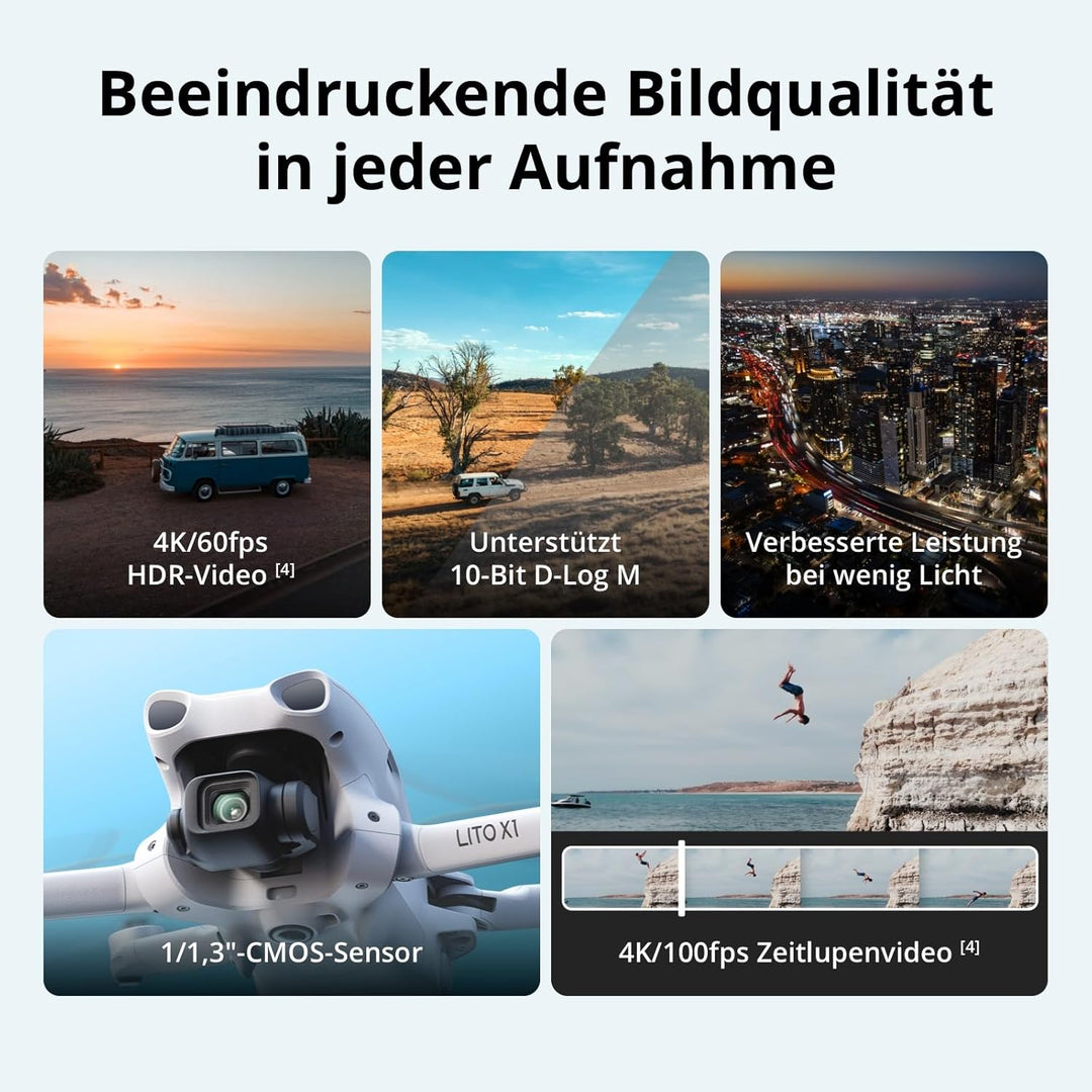 DJI Lito X1 Combo mit zwei Akkus &amp; DJI RC-N3, 4K Kameradrohne für Einsteiger, Hinderniserkennung, Ac