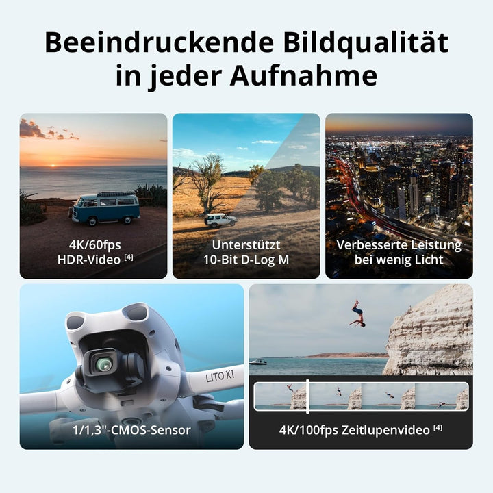 DJI Lito X1 Combo mit zwei Akkus &amp; DJI RC-N3, 4K Kameradrohne für Einsteiger, Hinderniserkennung, Ac