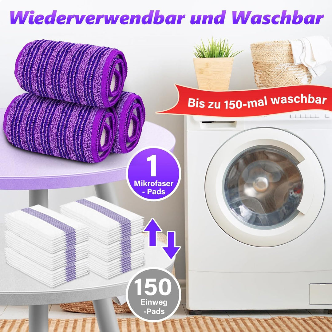 Bodenwischer für Bodenreinigung: Wischmopp für Laminat Holz Fliesen Vinylböden - Nass-Trocken Staubm