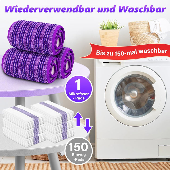 Bodenwischer für Bodenreinigung: Wischmopp für Laminat Holz Fliesen Vinylböden - Nass-Trocken Staubm