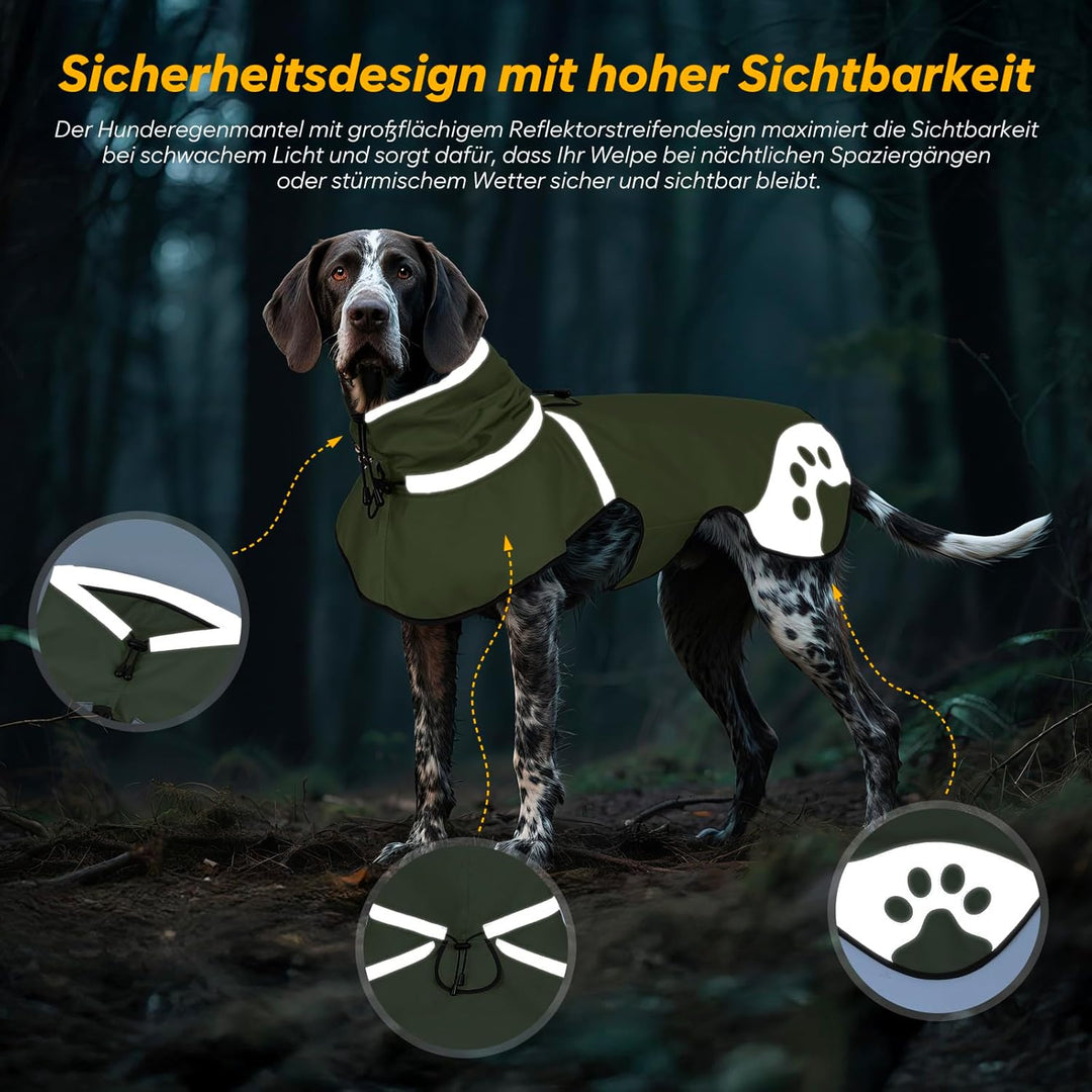 Hunderegenmantel wasserdicht Winddicht, Regenjacke mit Reflektor - Regenmantel für Dackel, wasserdic