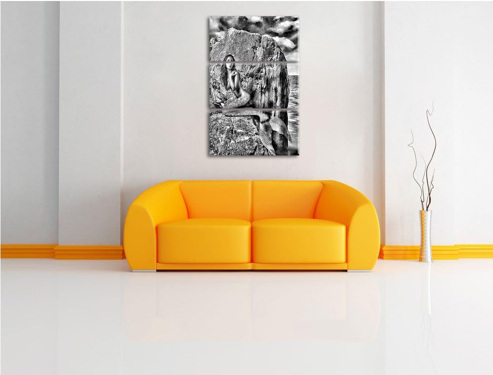 Pixxprint Meerjungfrau hinter Felsen als Leinwandbild/Grösse: 3 Teilig (120x80) cm/Wandbild/Kunstdru