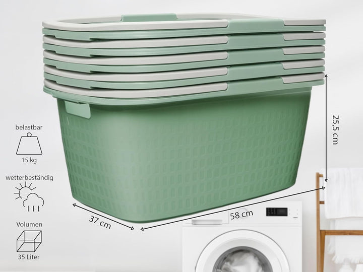 Hausfelder Wäschewanne 35L mit Henkel - Wäschekorb Plastik 4er Set 58x37x25cm - stabil gross wetterf