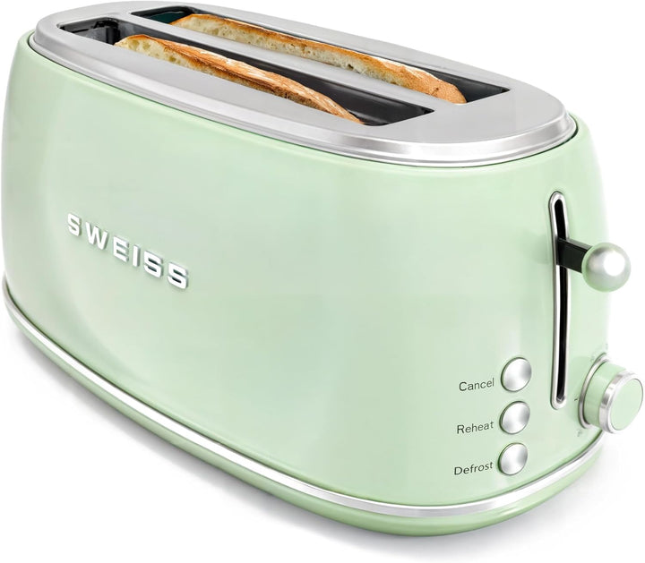 SWEISS Vintage Toaster GRV7, 2 Schlitze, 6 Bräunungsstufen, Spezialbreite für Baguettes, Auftaufunkt