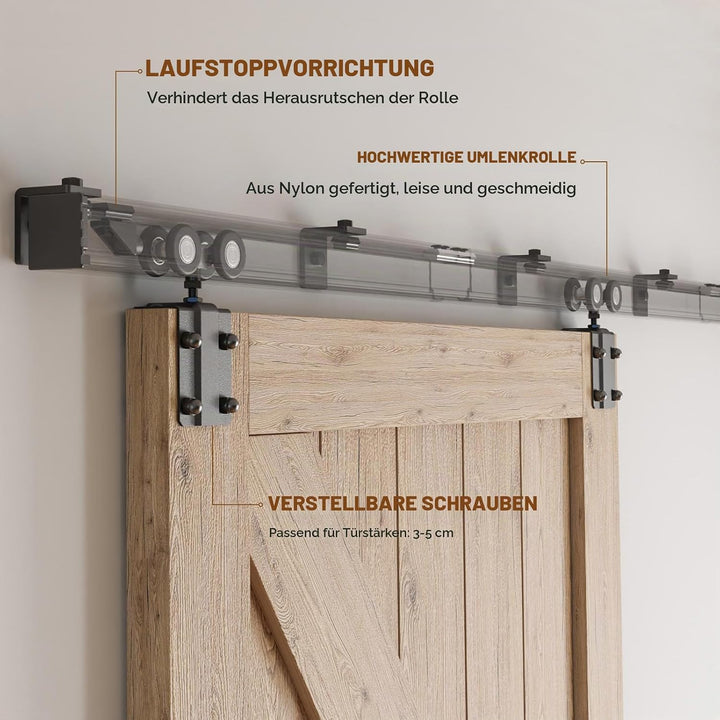 TSMST 6.6FT/200CM Kastenschiene Schiebetürsystem Komplett-Set Aluminiumlegierung Wandhalterung,Schie