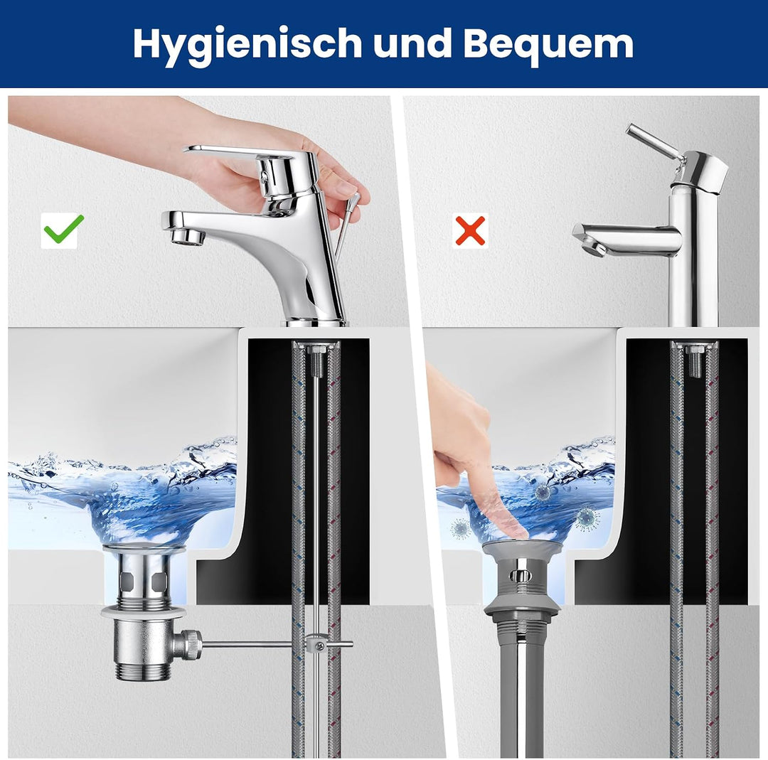 CECIPA Waschtischarmatur Bad mit Zugstange, Wasserhahn für Waschbecken mit Ablaufgarnitur, Mischbatt