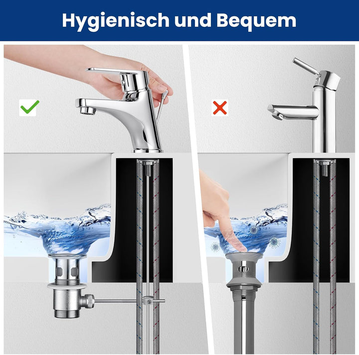 CECIPA Waschtischarmatur Bad mit Zugstange, Wasserhahn für Waschbecken mit Ablaufgarnitur, Mischbatt