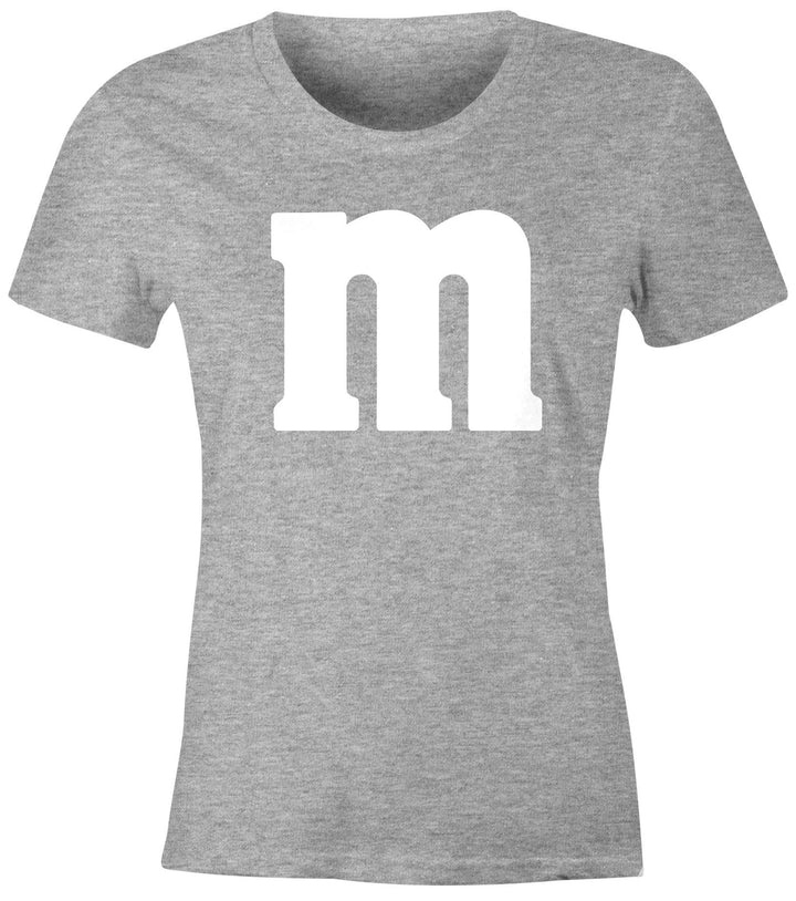 MoonWorks® Damen T-Shirt Gruppen-Kostüm M Aufdruck Kostüm Fasching Karneval Verkleidung Grau-melange