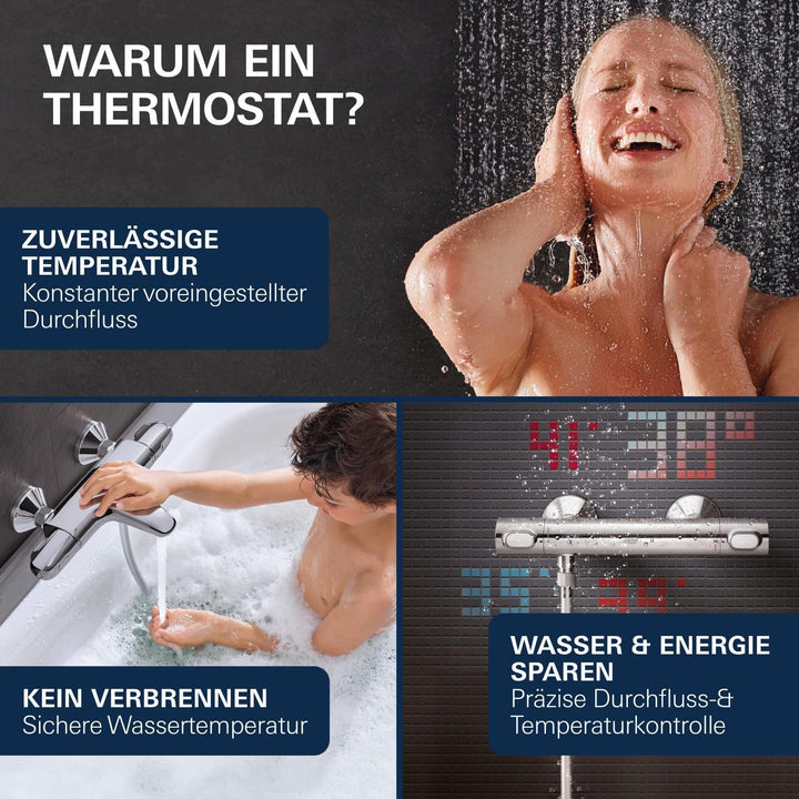 GROHE Precision Feel - Thermostat-Wannenbatterie (‎wassersparend, Temperaturbegrenzung, Wandmontage,