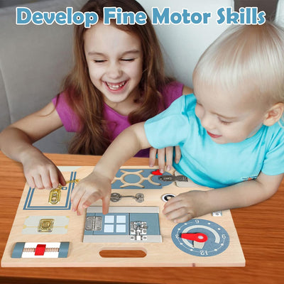 Smartwo Holz Busy Board Montessori Motorikspielzeug ab 1 2 3 Jahre, Activity Board für Feinmotorik F