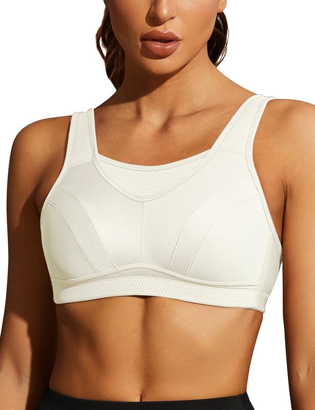 Wingslove Damen Sport BH ohne Bügel Nicht Gepolstert High Impact Bustier Halt Joggen BH 75B Elfenbei