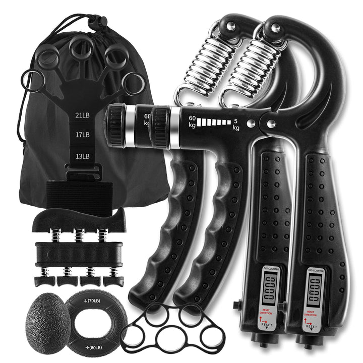 7 PCS Griffkraft Trainer Set, 2 verstellbare Handtrainer Unterarm trainer, 1 Aufbewahrungstasche, Fi