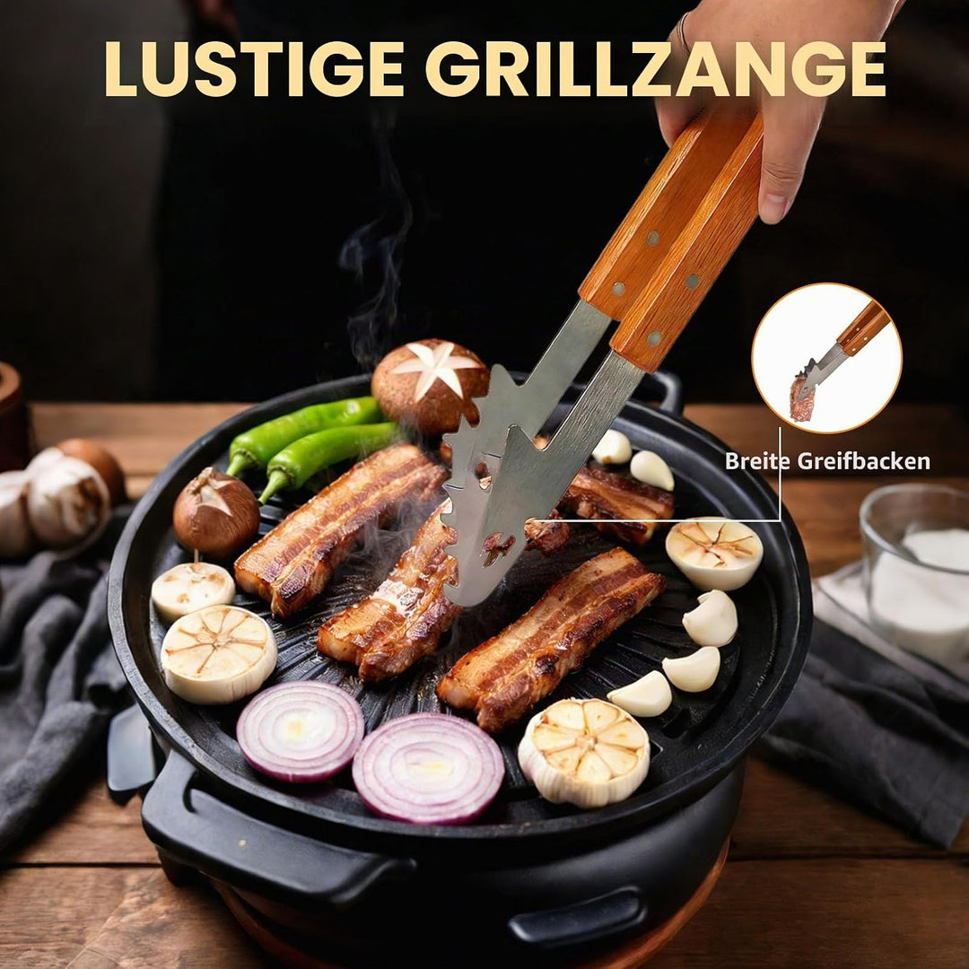 Grillbesteck Set 3-teilig Extra Lang – Edelstahl Grillbesteck mit Holzgriff & Tasche, Grillzubehör m