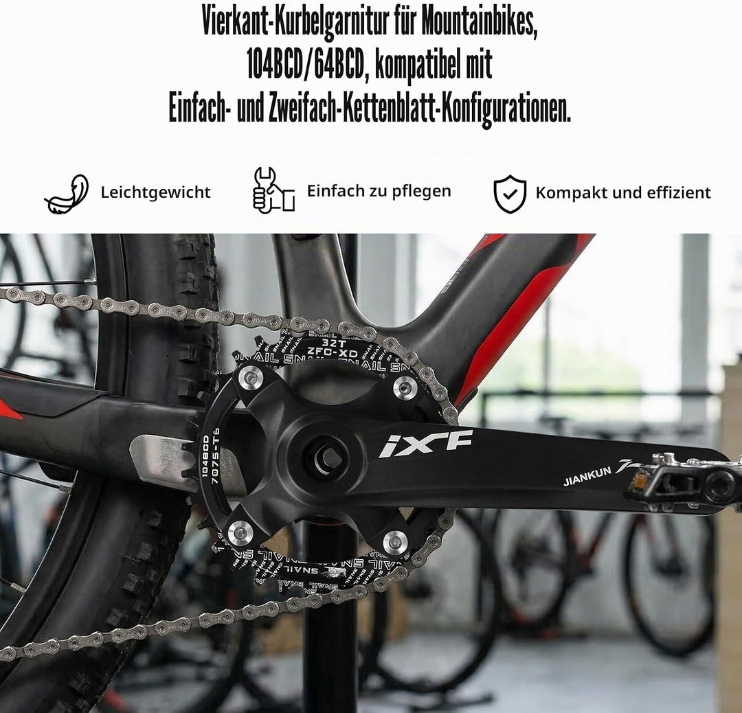 Mountainbike 170 mm Vierkant-Kurbelgarnitur mit 104 BCD 32/34/36/38T Kettenblatt, MTB-Kurbel aus Alu