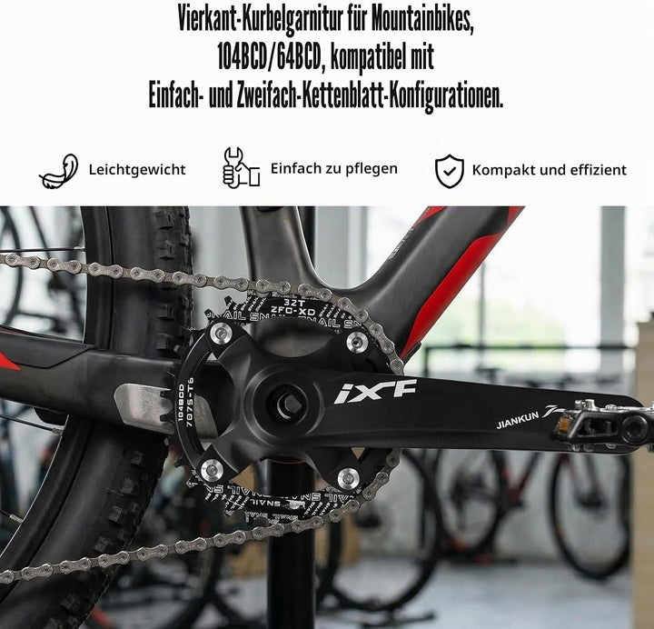 Mountainbike 170 mm Vierkant-Kurbelgarnitur mit 104 BCD 32/34/36/38T Kettenblatt, MTB-Kurbel aus Alu