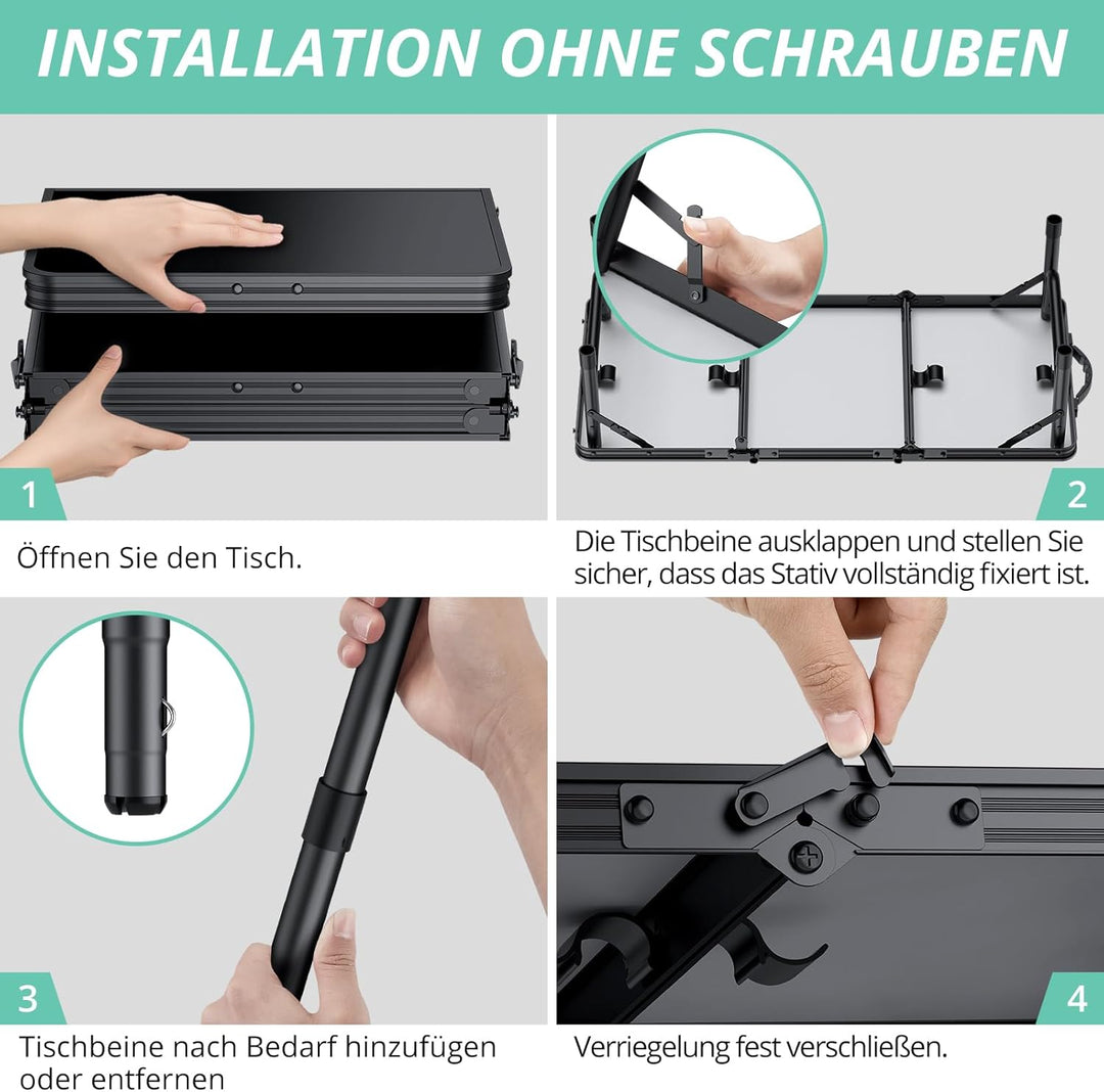 VINTEAM Campingtisch Klappbar 87x40cm – 3 Falten 3-Fach Höhenverstellbar, Aluminium Falttisch Balkon