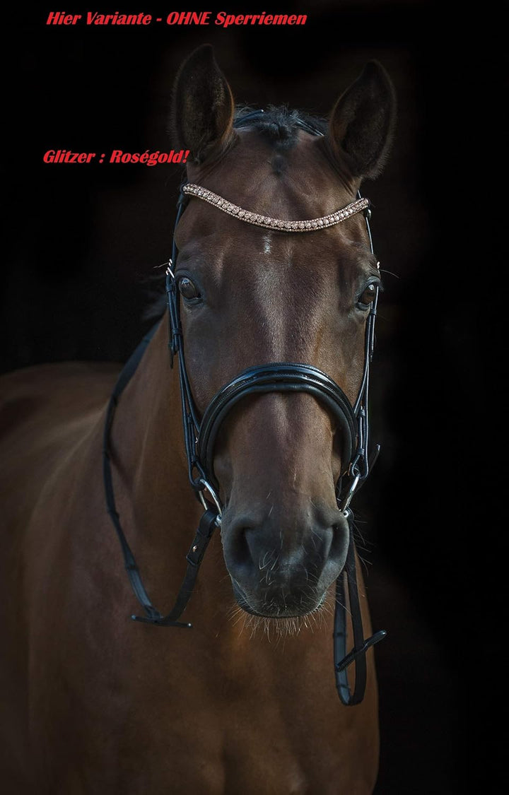 Trense Rosegold Relax PUR Genick Patches Strass Glitzer Roségold Zaum Sperrriemen abnehmbar Pony VB