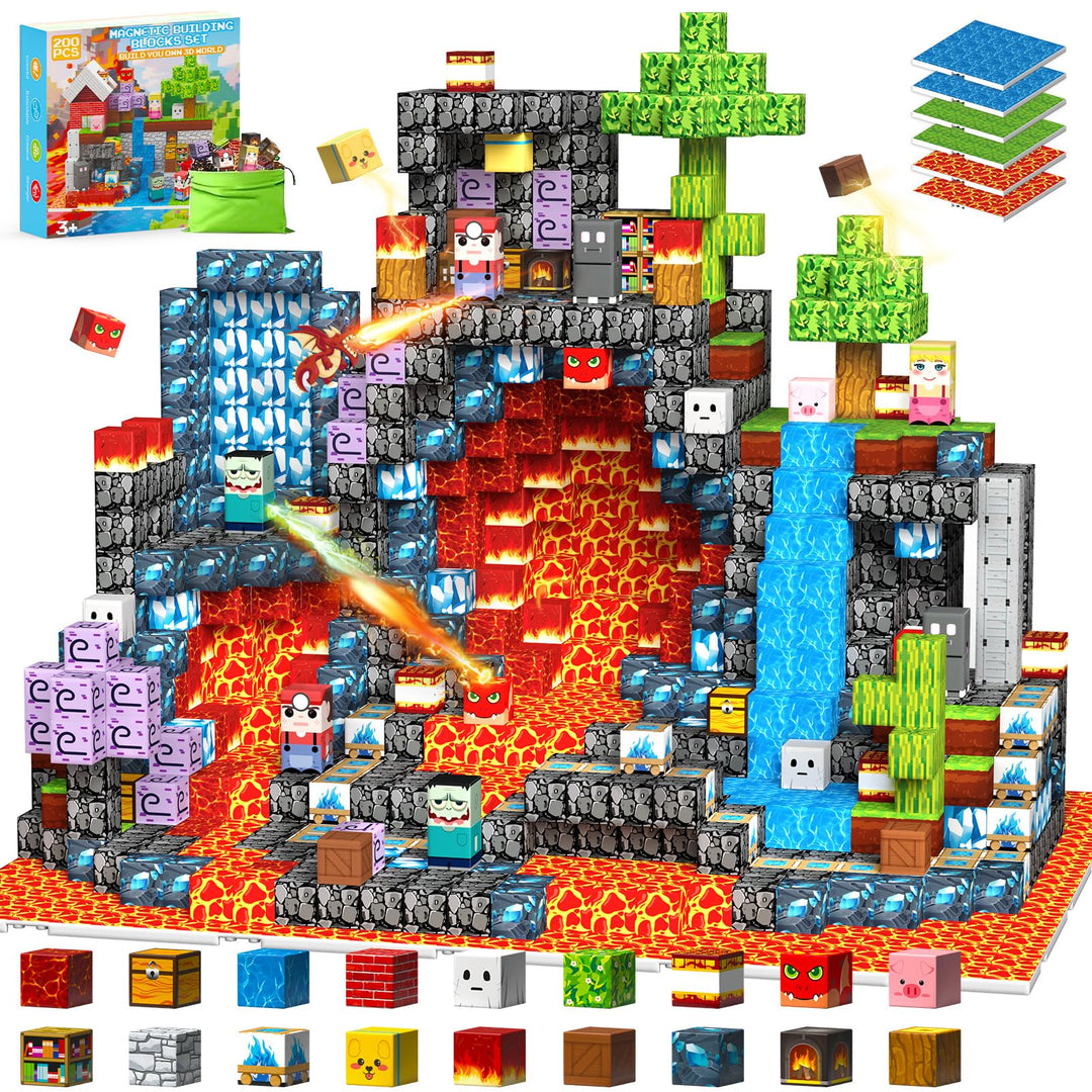 200 Stück Magnetische Bausteine, Spielzeug ab 3 4 5 6 Jahre Jungen Mädchen Magnetic Building Blocks