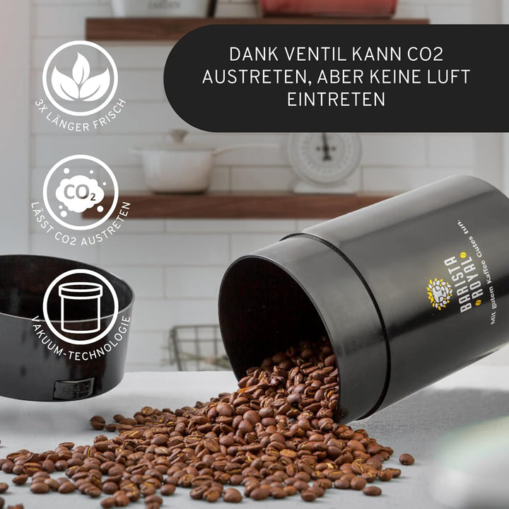 Premium Kaffeedose Vakuum | luftdichter Aromaschutz | für 500g ganze Kaffeebohnen oder gemahlen | id