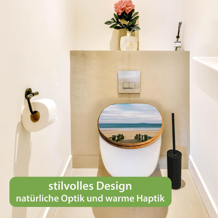 banjado Design WC Sitz Bambus Absenkautomatik 45,8x37,5cm - Toilettendeckel mit Absenkautomatik Holz