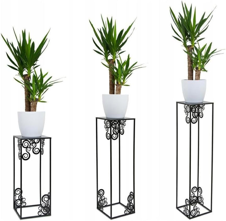 Blumenständer Metall 60 x 24 cm - Solider Blumenhocker mit Ornamenten - Schwarz Pflanzenständer für
