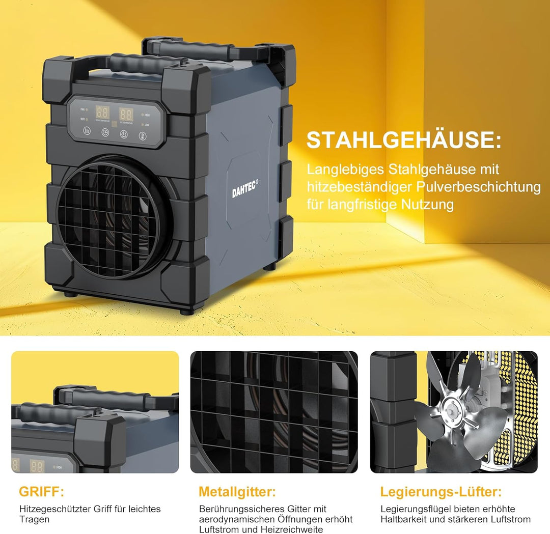 DAHTEC Professioneller Heizlüfter mit Schwerem Stahlgehäuse 2000 Watt mit WIFI, Fernsteuerung und be