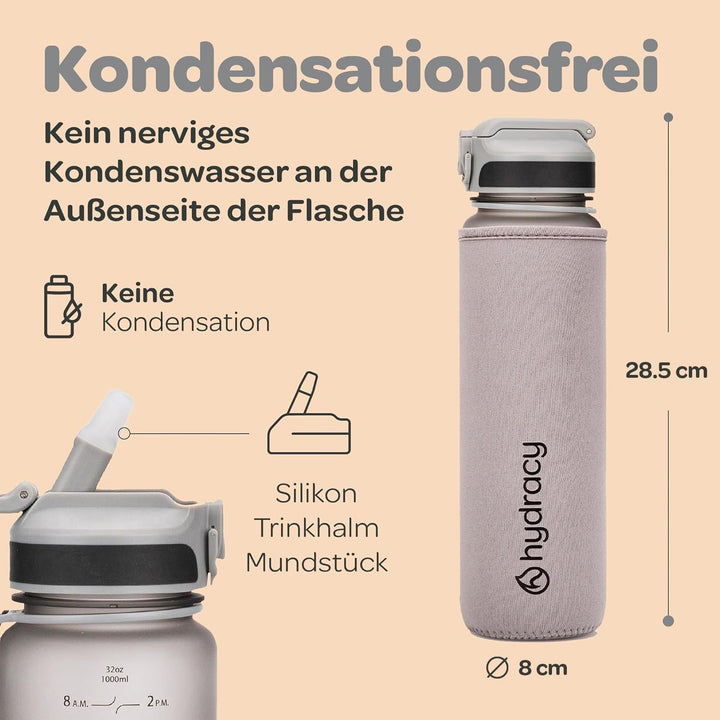Hydracy Motivations Wasserflasche mit Zeitmarkierung &amp; Strohhalmdeckel 1L | BPA-frei, auslaufsicher,