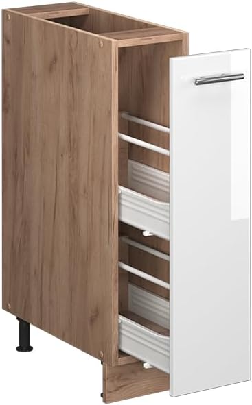 Vicco Apothekerschrank Fame-Line, Weiss Hochglanz/Goldkraft Eiche, 20 cm | AP Marmor, zur Kombinatio