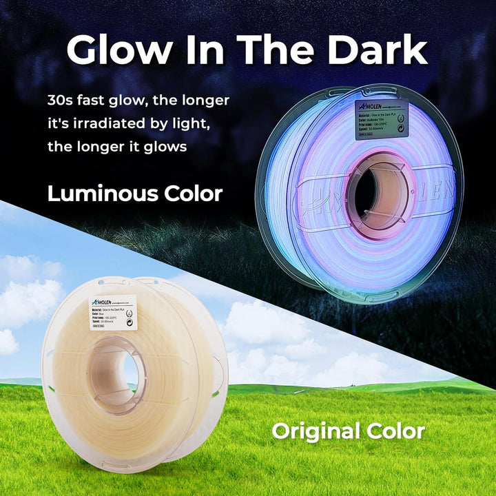 AMOLEN PLA 3D Drucker Filament, Glow in the Dark Filament 1.75mm, Sauber Gewickeltes Filament, Kompa